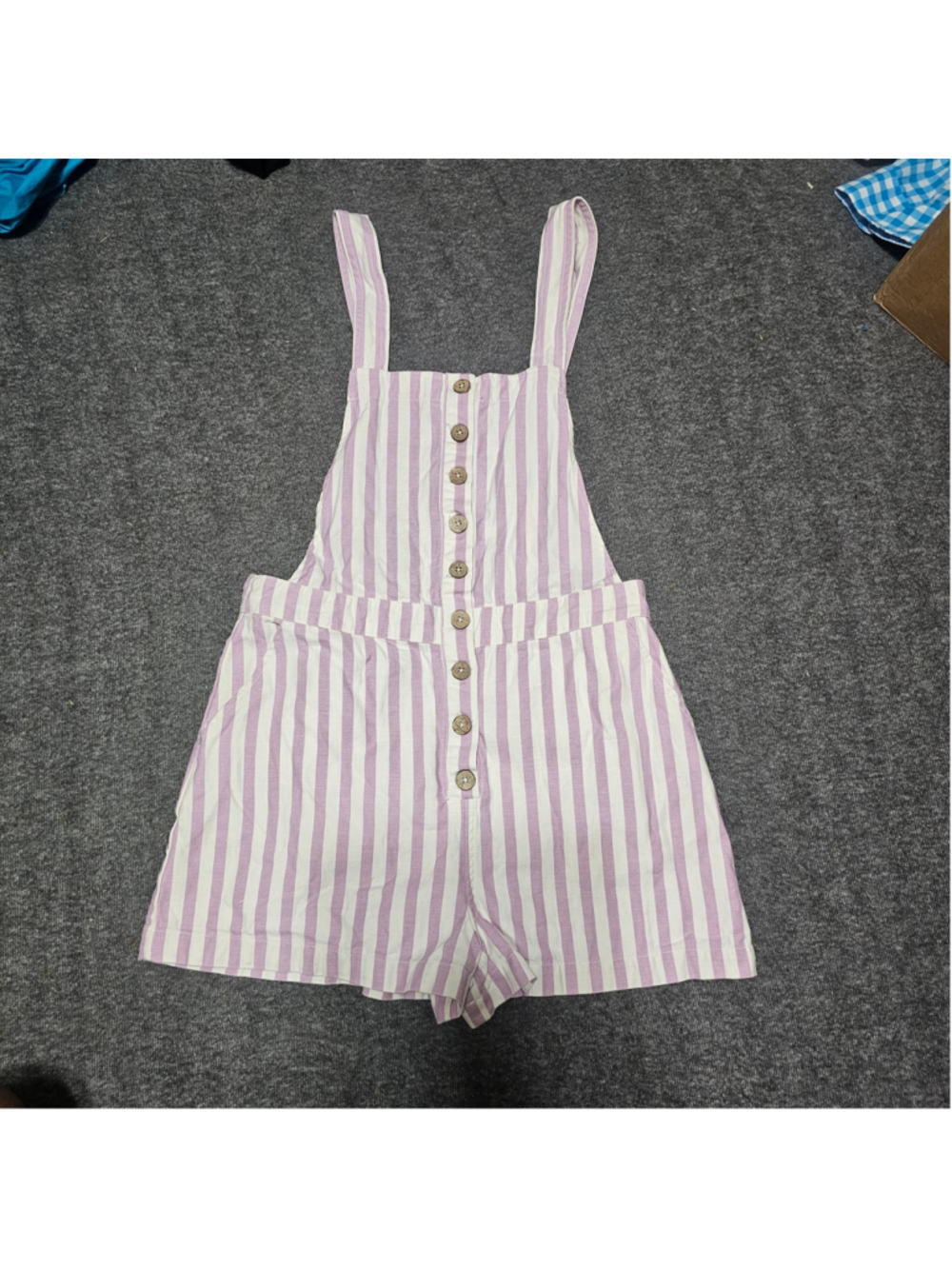 Forever 21 Purple White Striped Button Front Romper Overalls Large L